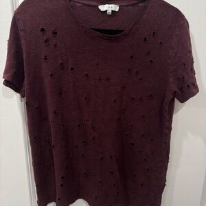 IRO Maroon Distressed Short Sleeve Tee